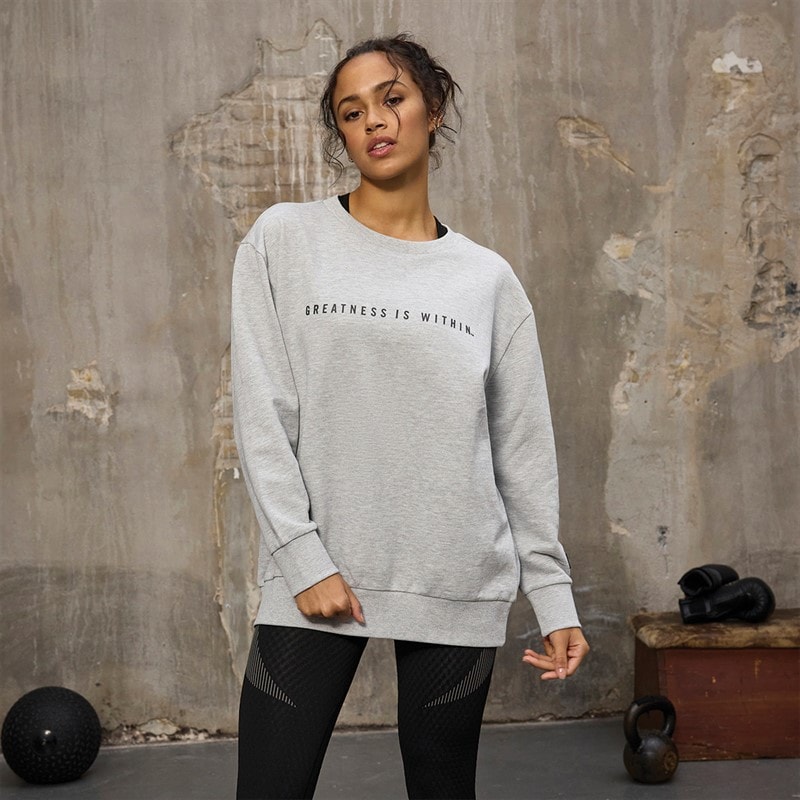 Everlast Womens Oversized Crew Neck Sweatshirt Light Grey Melange - Image 1