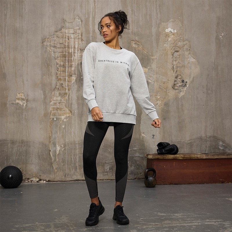 Everlast Womens Oversized Crew Neck Sweatshirt Light Grey Melange - Image 4
