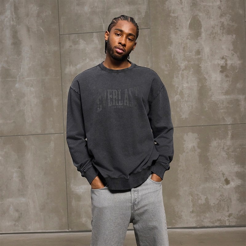 Everlast Washed Logo Crew Sweatshirt Black Beauty - Image 1