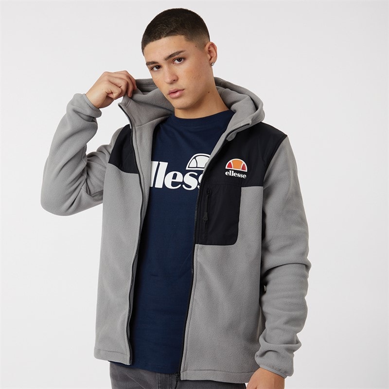 Ellesse Mens Drago Hooded Fleece Jacket Light Grey - Image 1