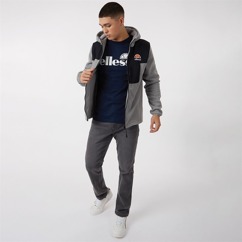 Ellesse Mens Drago Hooded Fleece Jacket Light Grey - Image 4