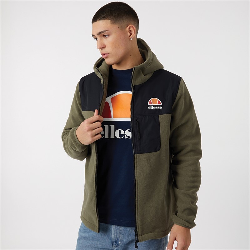 Ellesse Mens Drago Hooded Fleece Jacket Khaki - Image 1