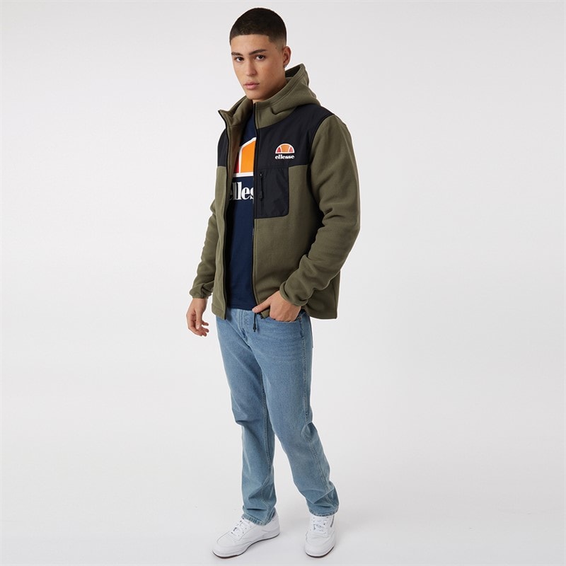 Ellesse Mens Drago Hooded Fleece Jacket Khaki - Image 4