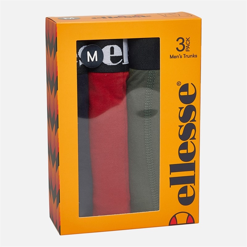 Ellesse Mens Three Pack Boxer Trunks Navy/Red/Khaki - Image 2