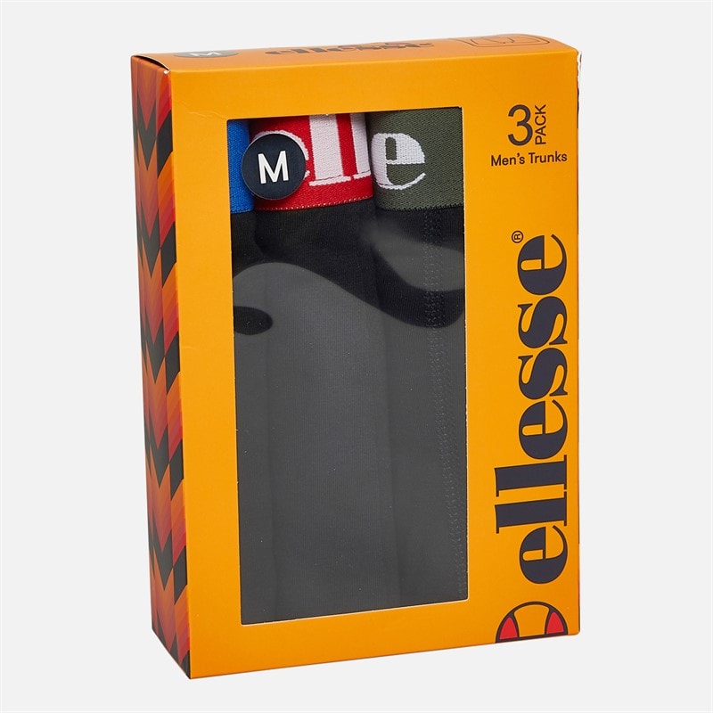 Ellesse Mens Three Pack Boxer Trunks Blue/Red/Khaki - Image 2