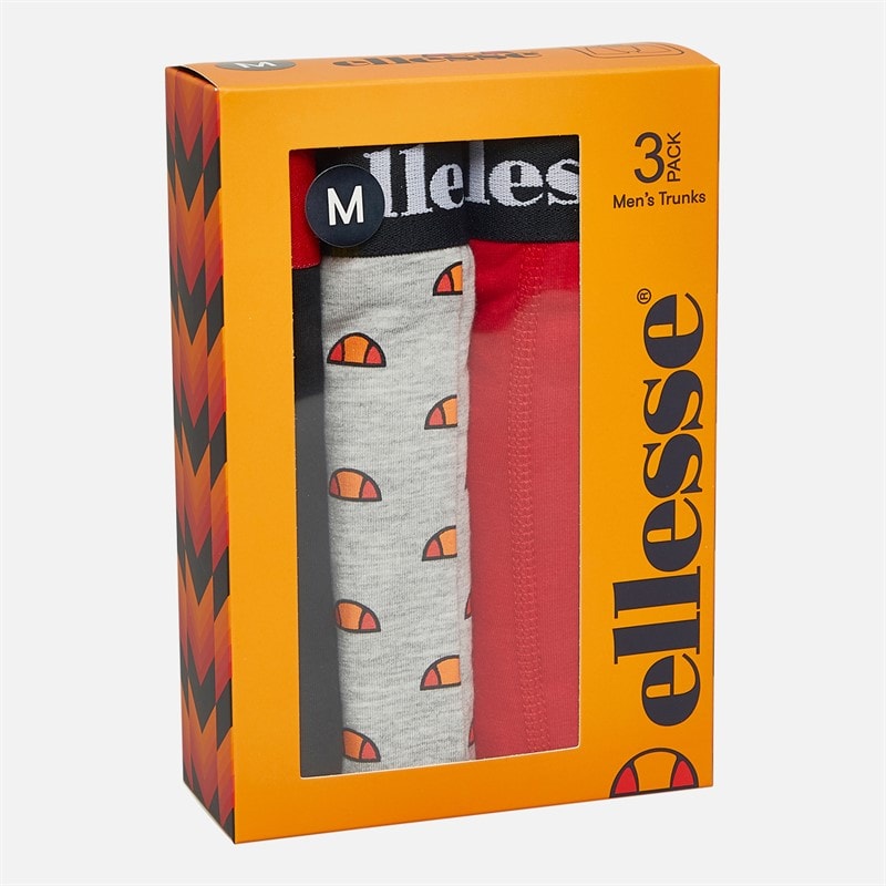 Ellesse Mens Three Pack Boxer Trunks Black/Grey/Red - Image 2