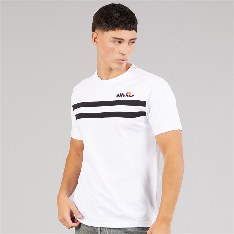 Ellesse Mens Squalius Retro Stripe T-Shirt White - Image 1