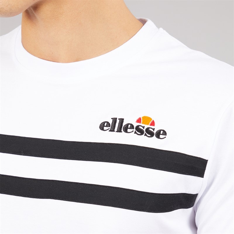 Ellesse Mens Squalius Retro Stripe T-Shirt White - Image 3