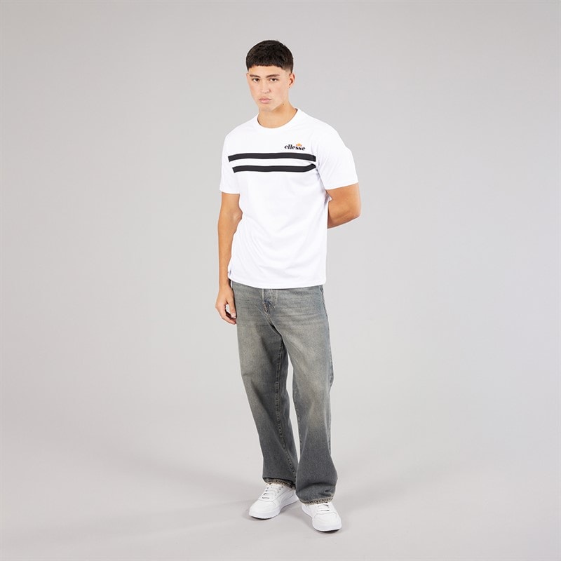 Ellesse Mens Squalius Retro Stripe T-Shirt White - Image 4