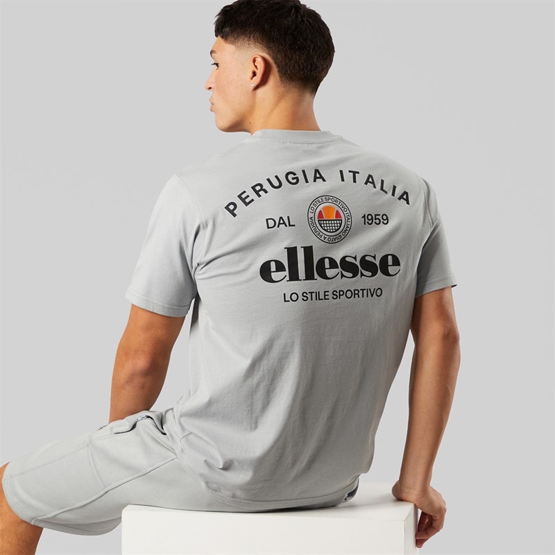 Ellesse Mens Lyon Relaxed-Fit Back Logo T-Shirt Grey - Image 1