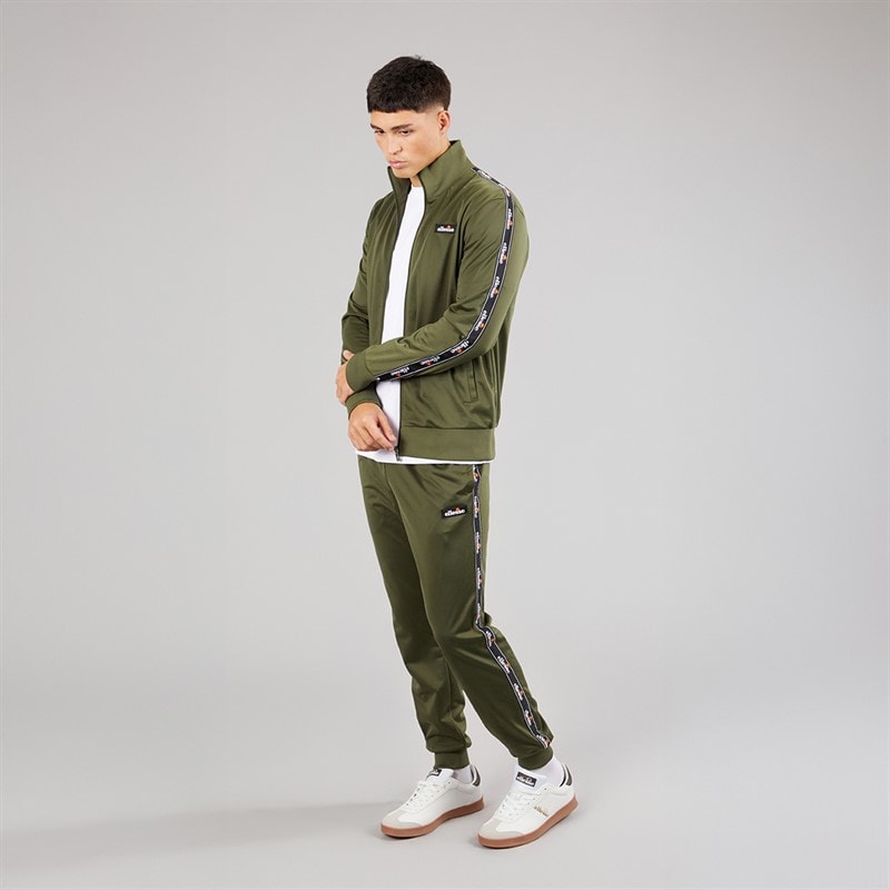 Ellesse Mens Barelo Taped Poly Tracksuit Khaki - Image 4
