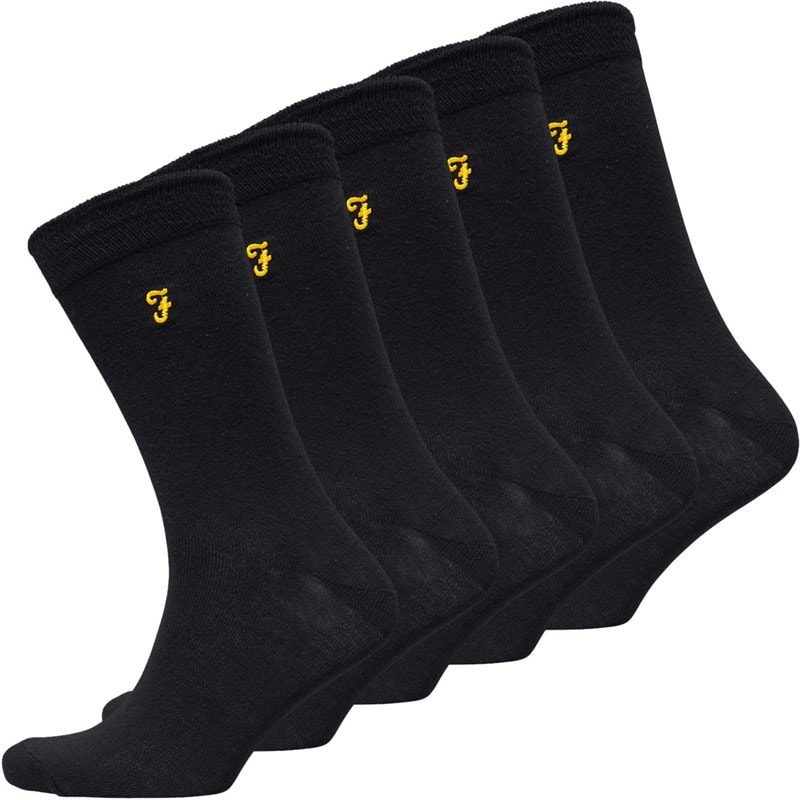 Farah Mens Kinley Five Pack Socks Black - Image 1