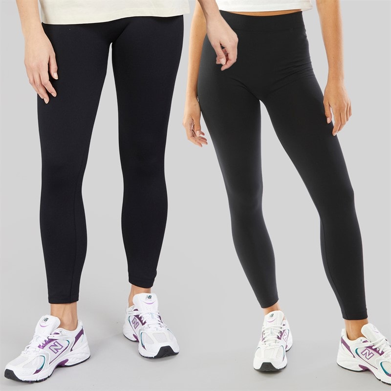 Board Angels Womens Two Pack Fleece Lined Plain Leggings Black - Image 1