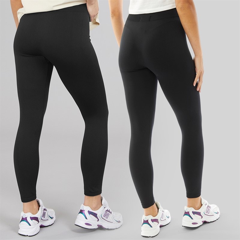 Board Angels Womens Two Pack Fleece Lined Plain Leggings Black - Image 2