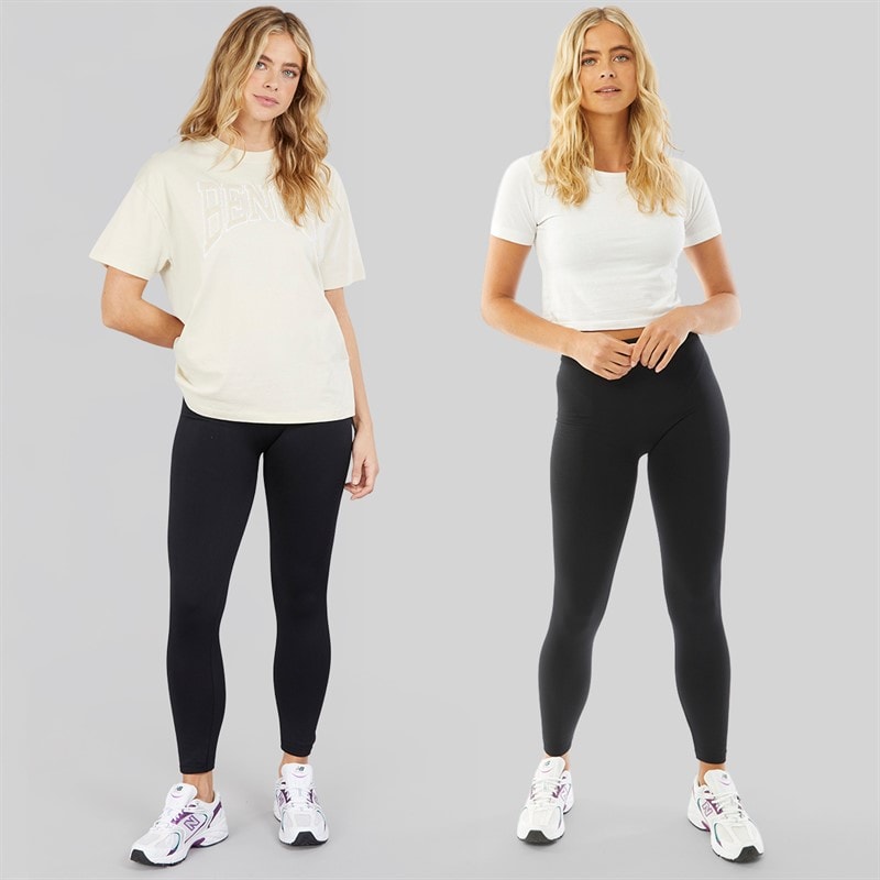 Board Angels Womens Two Pack Fleece Lined Plain Leggings Black - Image 3