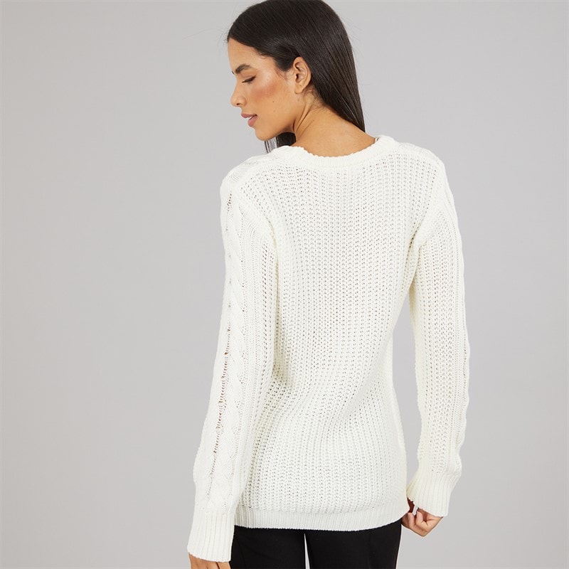 Board Angels Womens Cable Knit Sweater Ecru - Image 2