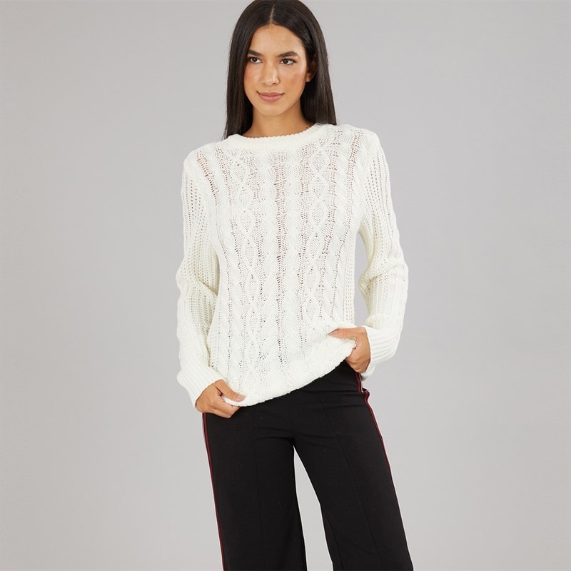 Board Angels Womens Cable Knit Sweater Ecru - Image 3