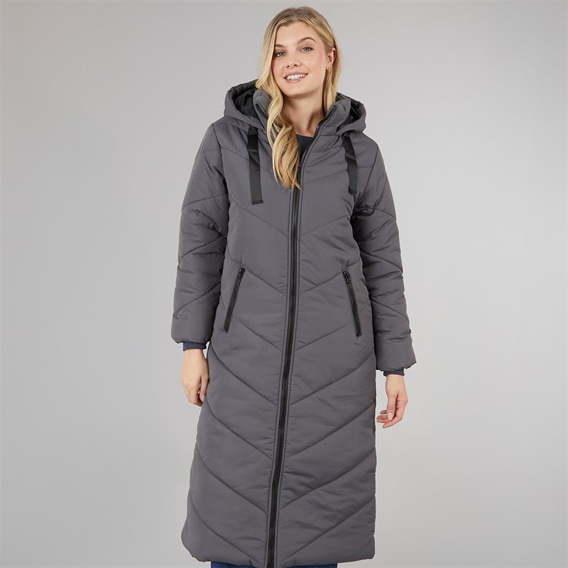 Board Angels Womens Maxi Chevron Puffer Coat Dark Charcoal - Image 3