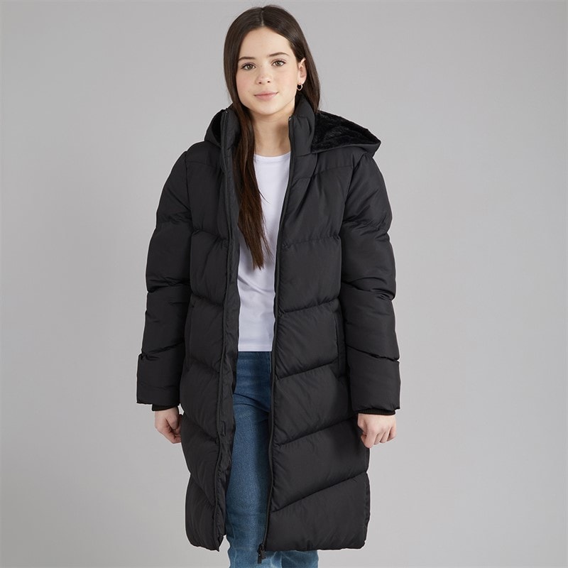 Board Angels Girls Hooded Long Puffer Jacket Black - Image 1