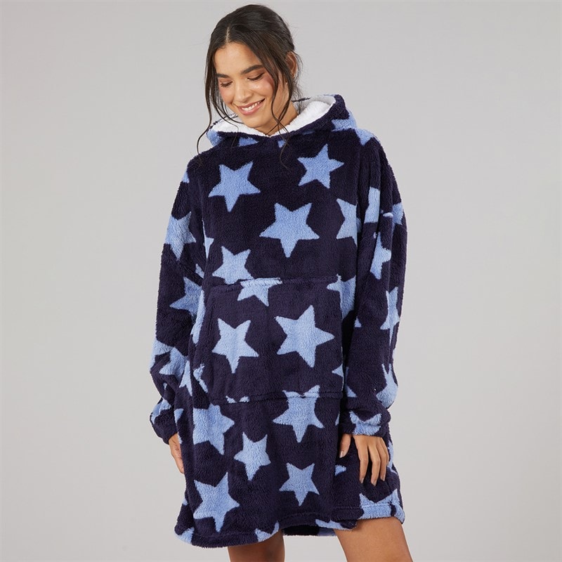 Board Angels Womens Heart Oversized Stars Blanket Hoodie Navy - Image 3