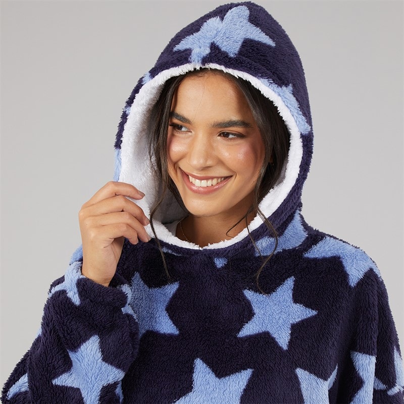 Board Angels Womens Heart Oversized Stars Blanket Hoodie Navy - Image 5