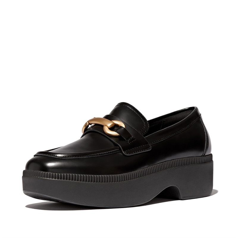 FitFlop Womens Luma Chunky Snaffle Leather Demi Wedge Loafers Black - Image 2