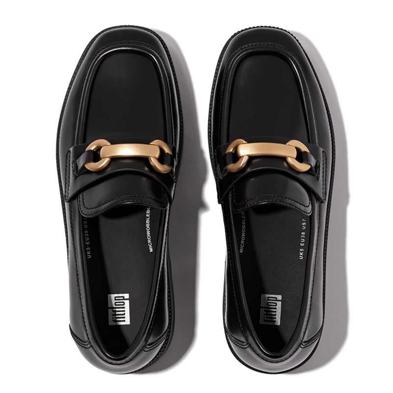 FitFlop Womens Luma Chunky Snaffle Leather Demi Wedge Loafers Black - Image 3
