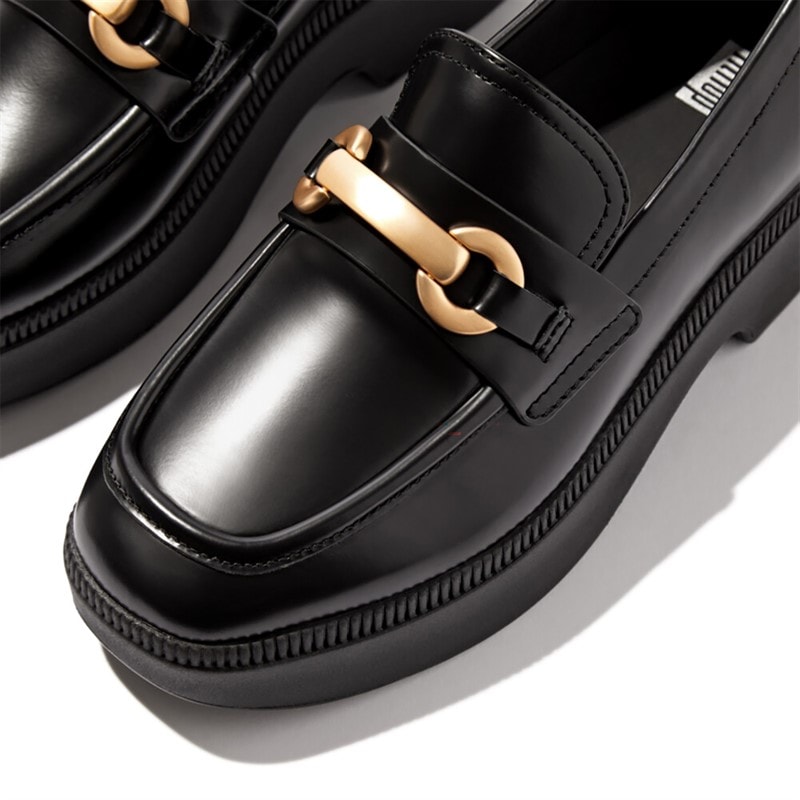 FitFlop Womens Luma Chunky Snaffle Leather Demi Wedge Loafers Black - Image 4