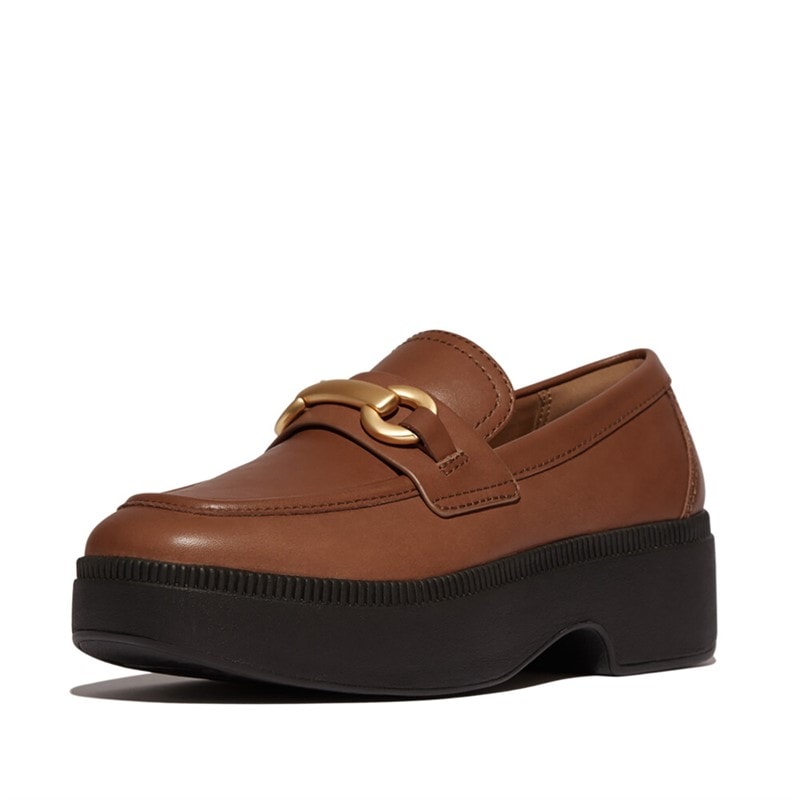 FitFlop Womens Luma Chunky Snaffle Leather Demi Wedge Loafers Deep Tan - Image 2