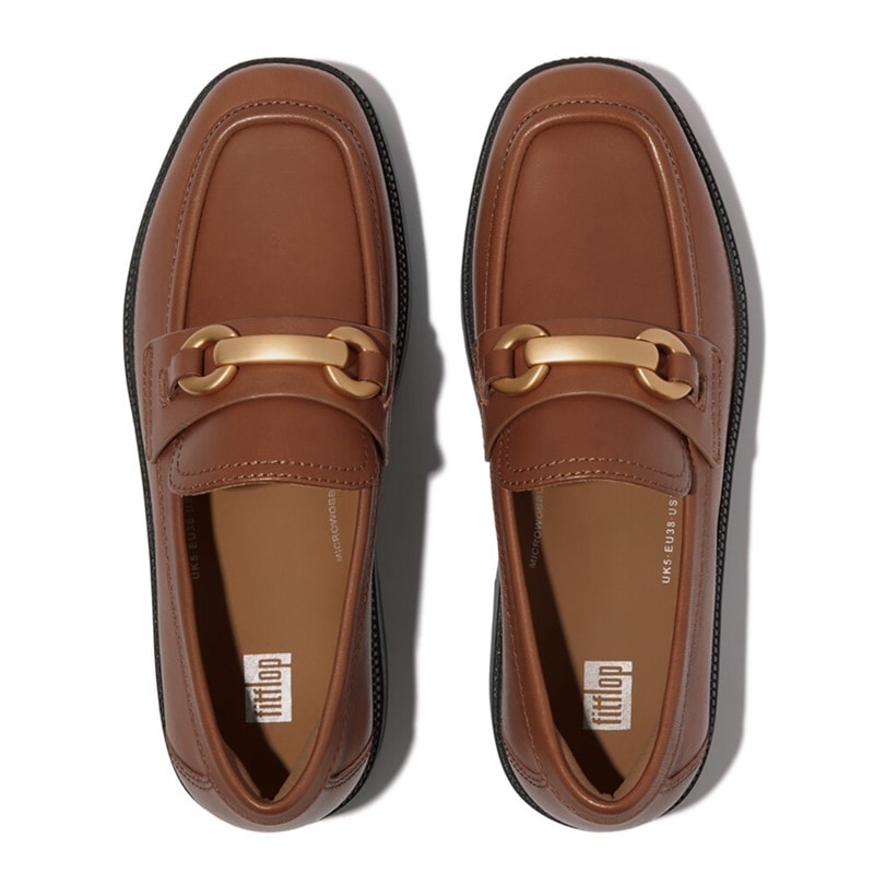 FitFlop Womens Luma Chunky Snaffle Leather Demi Wedge Loafers Deep Tan - Image 3