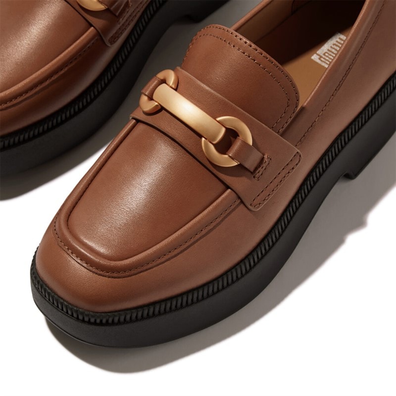 FitFlop Womens Luma Chunky Snaffle Leather Demi Wedge Loafers Deep Tan - Image 4