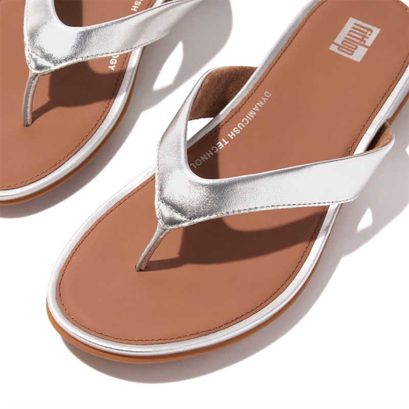FitFlop Womens Gracie Leather Flip Flops Silver - Image 3
