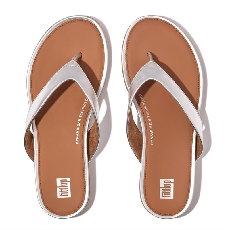 FitFlop Womens Gracie Leather Flip Flops Silver - Image 4