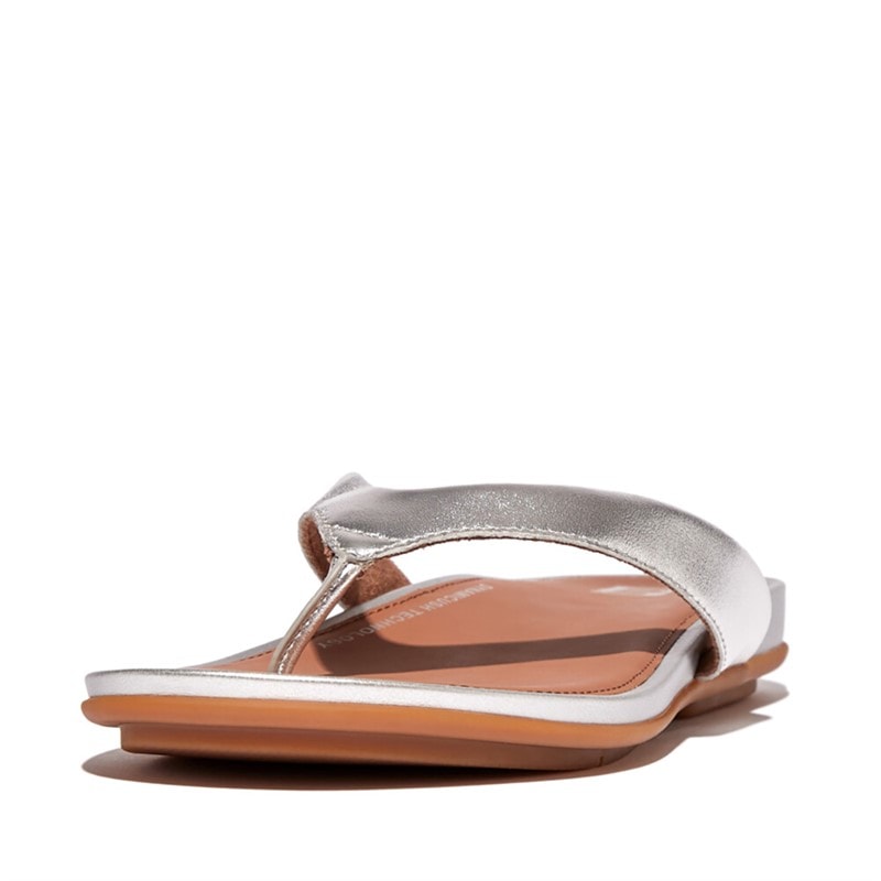FitFlop Womens Gracie Leather Flip Flops Silver - Image 5
