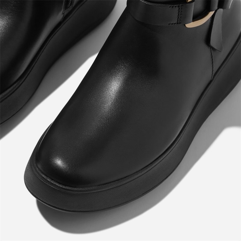 FitFlop Womens F-Mode Buckled Leather Flatform Ankle Boots Black - Image 4