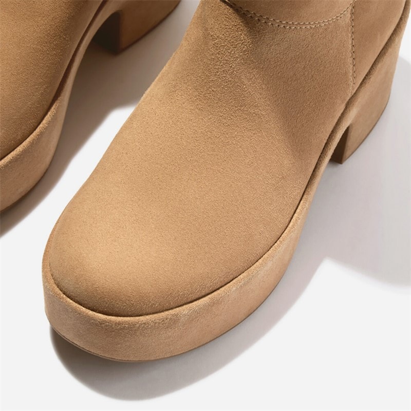FitFlop Womens Platform Slouch Suede Heeled Boots Desert Tan - Image 4