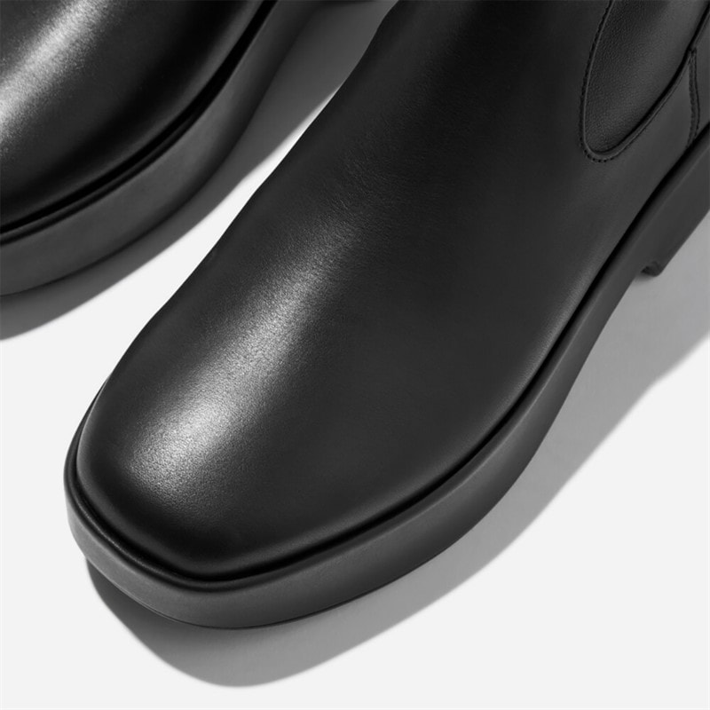 FitFlop Womens F-Luma Stretch Leather Demi Wedge Mid Calf Boots Black - Image 4