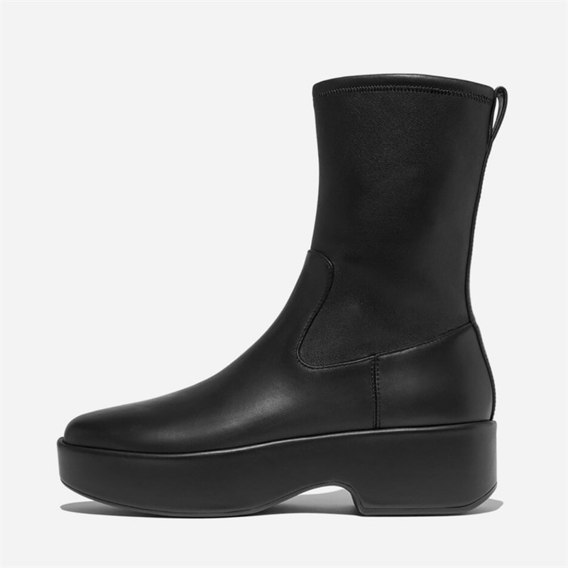 FitFlop Womens F-Luma Stretch Leather Demi Wedge Mid Calf Boots Black - Image 5
