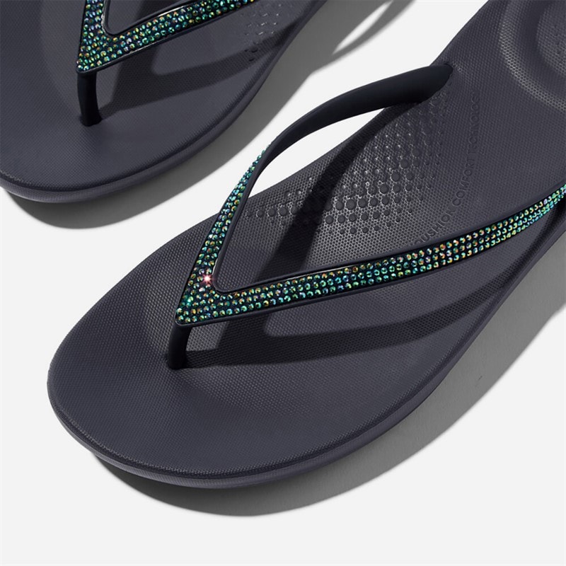 FitFlop Womens Iqushion Sparkle Flip Flops Midnight Navy - Image 4