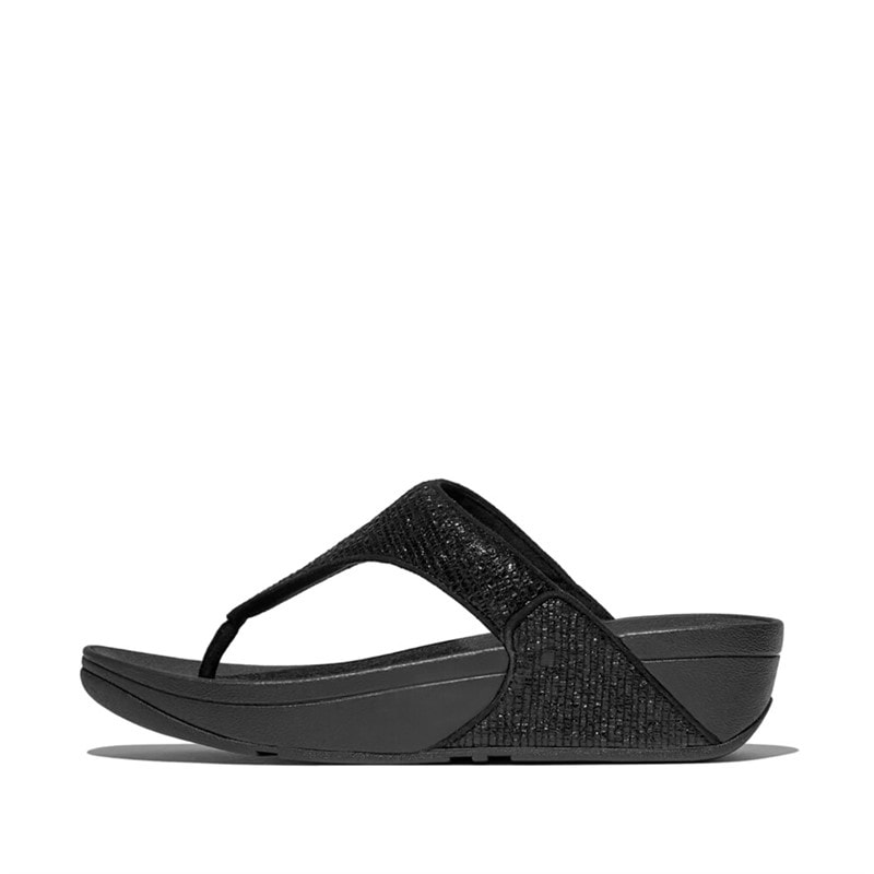FitFlop Womens Lulu Crinkled Shimmer Toe Post Sandals Metallic Black - Image 1