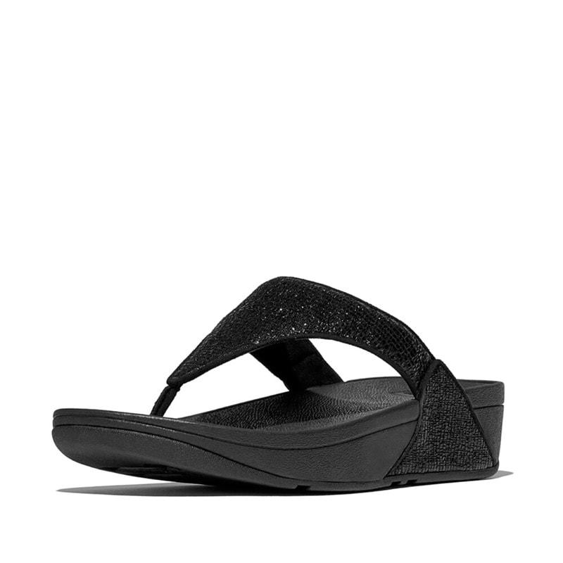 FitFlop Womens Lulu Crinkled Shimmer Toe Post Sandals Metallic Black - Image 2