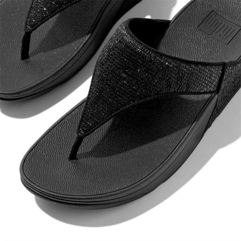 FitFlop Womens Lulu Crinkled Shimmer Toe Post Sandals Metallic Black - Image 4