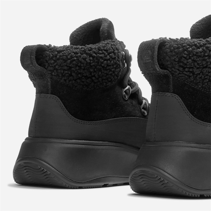 FitFlop Womens F-Mode Teddy Collar Lace Up Booties All Black - Image 4