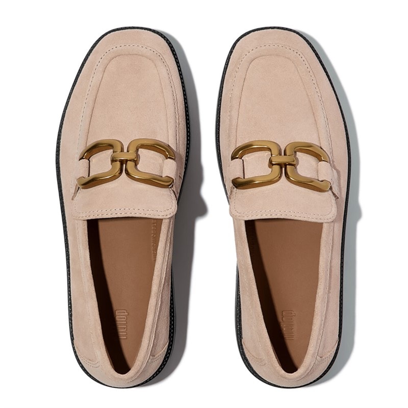 FitFlop Womens Square Chain Suede Demi Wedge Loafers Classic Beige - Image 2