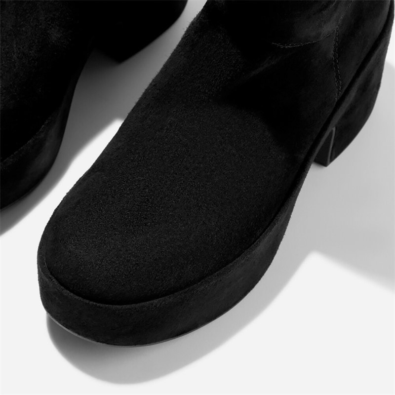 FitFlop Womens Platform Slouch Suede Heeled Boots All Black - Image 4