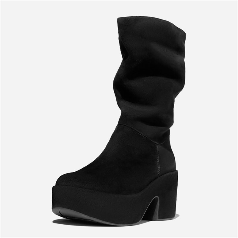 FitFlop Womens Platform Slouch Suede Heeled Boots All Black - Image 5