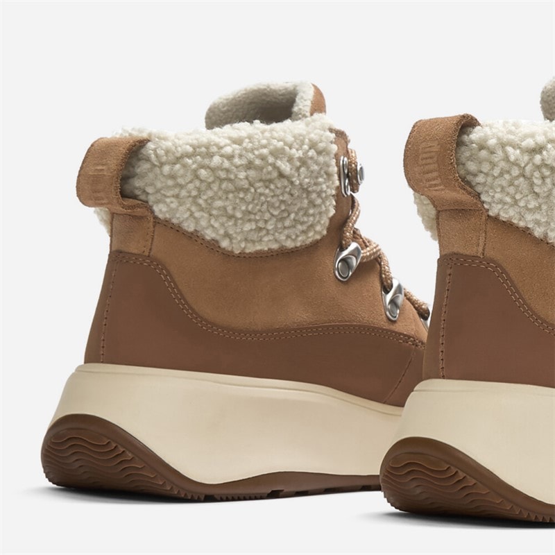 FitFlop Womens F-Mode Teddy Collar Lace Up Booties Desert Tan - Image 3