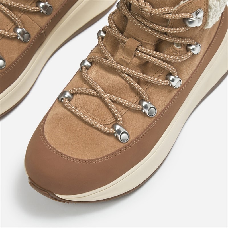 FitFlop Womens F-Mode Teddy Collar Lace Up Booties Desert Tan - Image 4