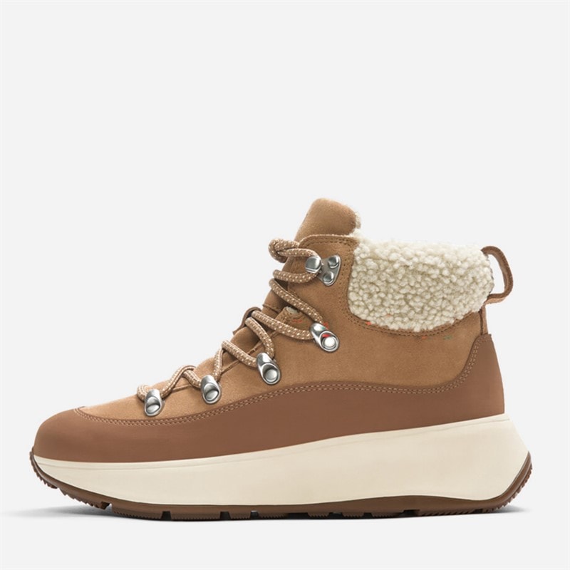 FitFlop Womens F-Mode Teddy Collar Lace Up Booties Desert Tan - Image 5