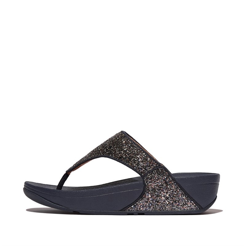 FitFlop Womens Lulu Multi Tonal Glitter Toe Post Sandals Midnight Navy Mix - Image 1